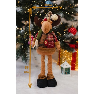 Игрушка новогодняя с выдвижными ногами Олень черные ботинки коричневый