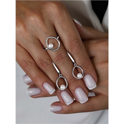 Серьги из серебра с пресноводным культивированным жемчугом родированные 925 пробы С-0103-158-12