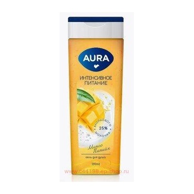 AURA Крем-гель для душа манго+папайя Family 390 мл