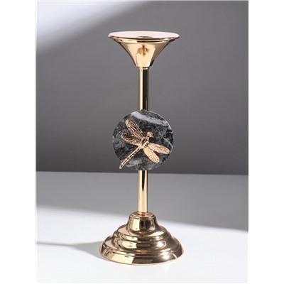 Металлический подсвечник на 1 свечу «Стрекоза», золото, d=2.2 см, 11.5×11.5×29 см