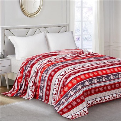 Плед новогодний, 150×200 см, корал-флис, красный