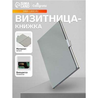 Визитница металлическая, горизонтальная, серебристая