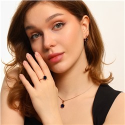 Комплект ювелирной бижутерии коллекция "Дубай" серьги, кулон и кольцо 17 р, покрытие позолота, вставка: фианиты, цвет: синий, арт.213.541-17