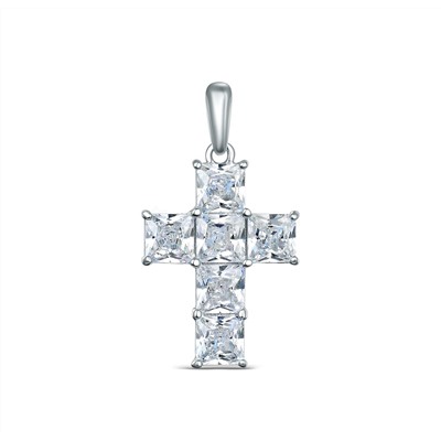 Подвеска крест из серебра с фианитами родированная S3181011010