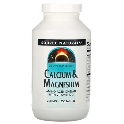 Source Naturals, кальций и магний, 300 мг, 250 таблеток