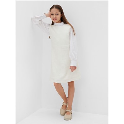 Платье нарядное для девочки MINAKU: PartyDress, прямое, рост 122-128 см, белое