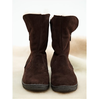 Полусапоги женские шоколадные замшевые с замком на литой подошве