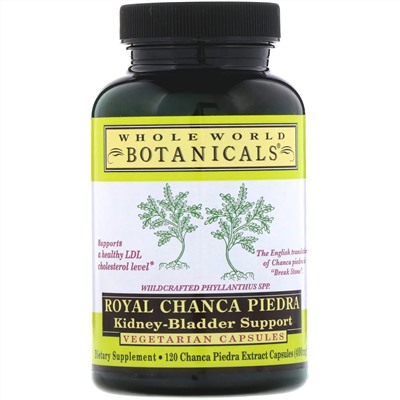 Whole World Botanicals, Royal Chanca Piedra, для поддержки почек и мочевого пузыря, 400 мг, 120 вегетарианских капсул