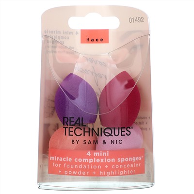 Real Techniques, чудо-спонж для лица, размер мини, 4 штуки
