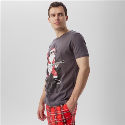 Пижама новогодняя мужская KAFTAN «Рок», размер 54, серая, красная