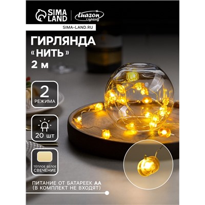Гирлянда «Нить» 2 м роса с насадками «Тыква», IP20, серебристая нить, 20 LED, свечение тёплое белое, 2 режима, ААх2