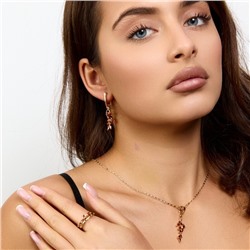 Комплект ювелирной бижутерии коллекция "Дубай" серьги, кулон и кольцо 19 р в форме веточки, покрытие позолота, вставка: фианиты и цирконы, цвет: красно-кирпичный и прозрачный, арт.217.492-19