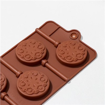 Форма для леденцов новогодняя Доляна «Морозко», силикон, 24×9.5×1.5 см, 6 ячеек (4×4 см), с палочками, голубая