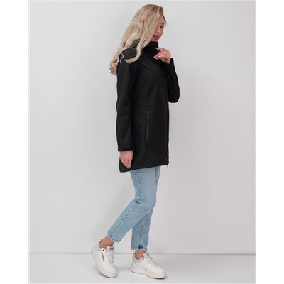 Парка спортивная женская с капюшоном softshell черного цвета 9568Ch