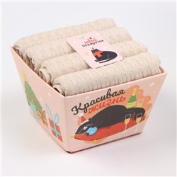 Набор кухонных полотенец «Доляна», бежевый, 35×60 см - 4 шт., 100% хлопок, вафля 220 г/м²