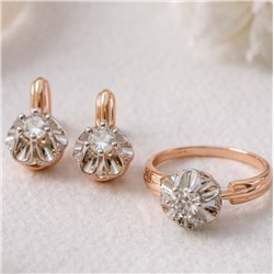 Комплект ювелирной бижутерии коллекция "Дубай" серьги и кольцо 20 р, покрытие позолота, вставка: фианиты, цвет: прозрачный, арт.217.495-20