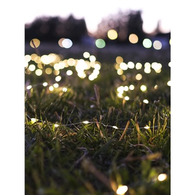 Гирлянда «Нить», 10 м, роса, IP44, 100 LED, 2 режима, солнечная батарея, серебристая нить, свечение тёплое белое
