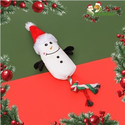 Игрушка мягкая для собак «Снеговик с канатом» с пищалкой, 39×13 см