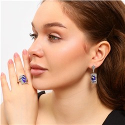 Крупный комплект ювелирной бижутерии серьги и кольцо 18 р, покрытие: посеребрение, вставка: фианиты и искусственный камень, цвет: прозрачный и синий, арт.213.726-18