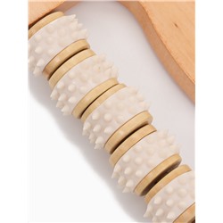 Массажёр «Коромысло», 14.5×8×3 см, деревянный, 5 колёс с шипами, бежевый