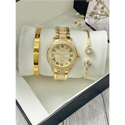 Подарочный набор для женщин часы, 2 браслета + коробка #22864428