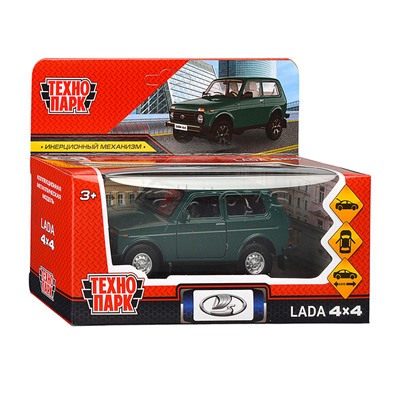 Машина металл LADA 4x4 12 см, (двери, багаж, зеленый) инерц., в коробке
