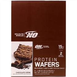 Optimum Nutrition, Протеиновые вафли, шоколадный крем, 9 упаковок, 42 г (1,48 унции) каждая