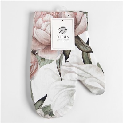 Прихватка-варежка «Этель. Пионы», 20×27 см, белая, двухсторонняя