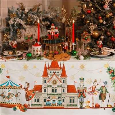 Скатерть новогодняя Этель «Щелкунчик» 150×220 см, с ВГМО, 100% хл, саржа 190 г/м²