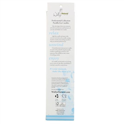 Wally's Natural, Professional Collection, Paraffin Ear Candles, Unscented, 4 Pack