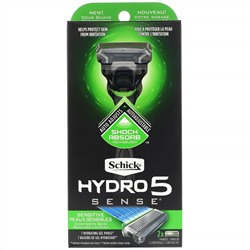 Schick, Hydro 5 Sense, бритва, для чувствительной кожи, 1 бритва, 2 кассеты