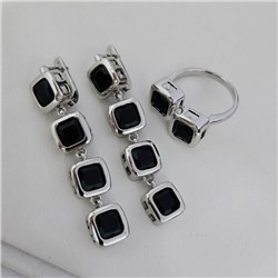 Комплект ювелирной бижутерии серьги и кольцо 18 р, покрытие посеребрение, вставка: фианиты, цвет: черный, арт.313.266-18