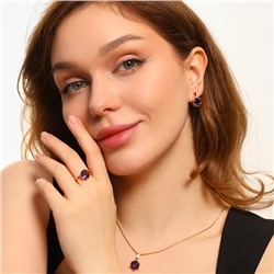 Комплект ювелирной бижутерии коллекция "Дубай" серьги, кулон и кольцо 17 р, покрытие позолота, вставка: фианиты, цвет: фиолетовый, арт.213.538-17