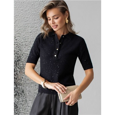 Джемпер поло с застежкой на пуговицы из хлопковой пряжи с пайетками