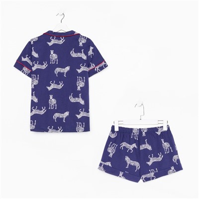 Пижама женская (рубашка, шорты) KAFTAN Zebra, размер 44-46, синяя