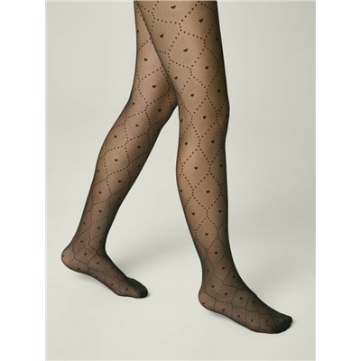 Нарядные CONTE Колготки в точку с сердечками и усиленным торсом-шортиками ANGELICA