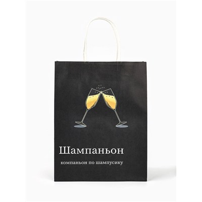 Пакет бумажный подарочный новогодний крафт, «Шампаньон», 27×21×11 см
