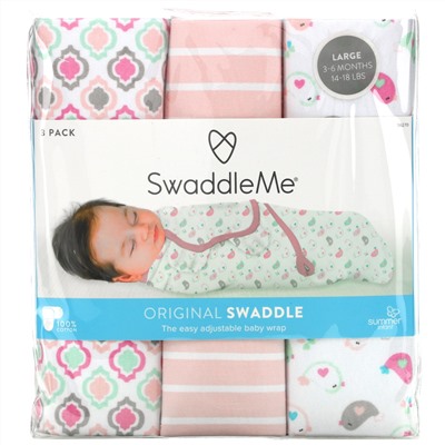 Summer Infant, SwaddleMe, оригинальная пеленка, большая, 3 шт. в упаковке