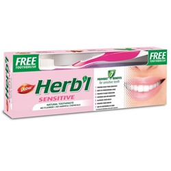 Dabur Herb'l Sensitive Toothpaste with Toothbrush / Дабур Зубная Паста для Чувствительной Эмали Натуральная + Зубная Щётка Ср. Жесткости 150 г