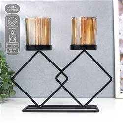 Подсвечник на 2 свечи «Флокс», металл, стекло, d=5 см, чёрный, 8.5×21×23 см