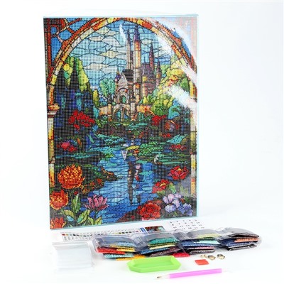Алмазная мозаика с полным заполнением на холсте с подрамником «Замок», 30×40 см