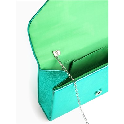 Сумка-клатч женская вечерняя на магните, на серебристой цепочке, зелёная