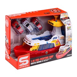 Катер "Гавань" на батарейках, с машинками, в коробке