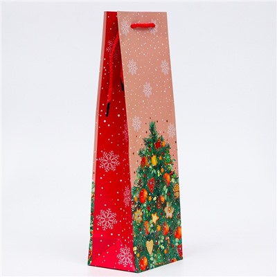 Пакет подарочный новогодний под бутылку, упаковка «Красивая Ёлка», 12×36×8.5 см