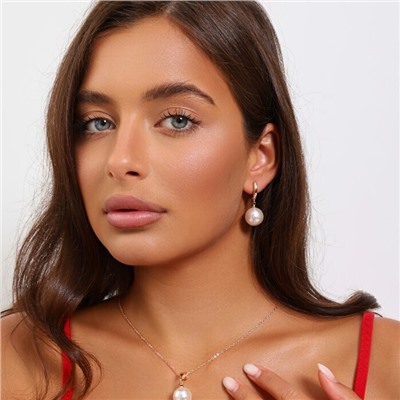 Комплект ювелирной бижутерии коллекция "Дубай" серьги и кулон, покрытие позолота, вставка: искусственный жемчуг, арт.215.492