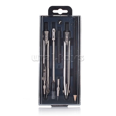 Набор чертежный "Техника" (08 предметов) никелированный, в пластиковом футляре с блистерным подвесом