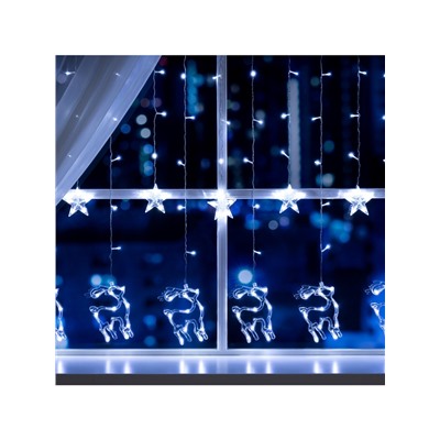 Гирлянда «Бахрома» 2.4×0.9 м с насадками «Олень», IP20, прозрачная нить, 138 LED, свечение белое, 8 режимов, 220 В