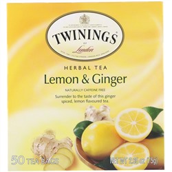 Twinings, травяной чай, лимон и имбирь, без кофеина, 50 чайных пакетиков, 75 г (2,65 унции)