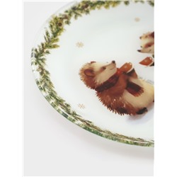 Десертная тарелка новогодняя Доляна «Новогодние зверята», d=19 см, стекло, белая