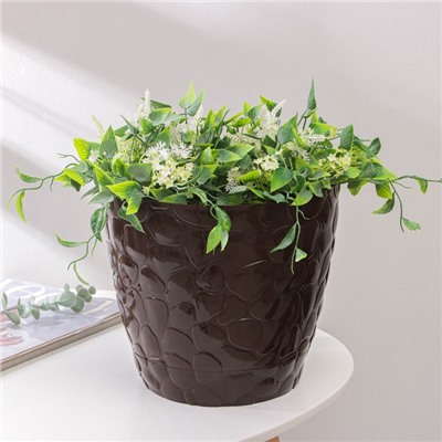 Горшок для цветов с поддоном «Камешки», 8 л, пластик, шоколадный